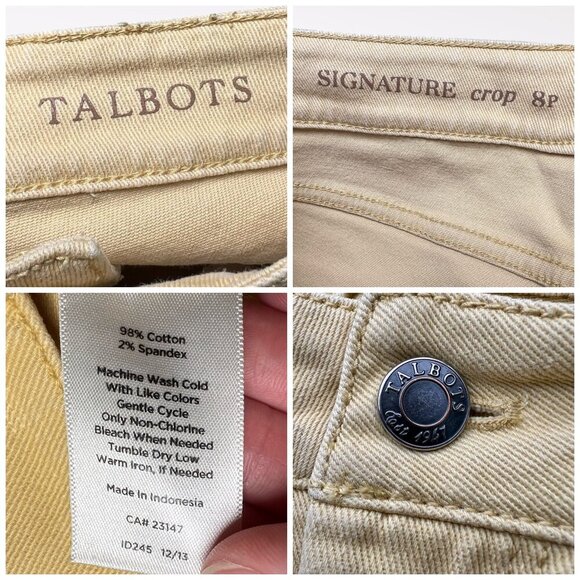 Talbots Yellow Signature Crop Jeans Zip Hem Stretch 8 Petite - Picture 3 of 7